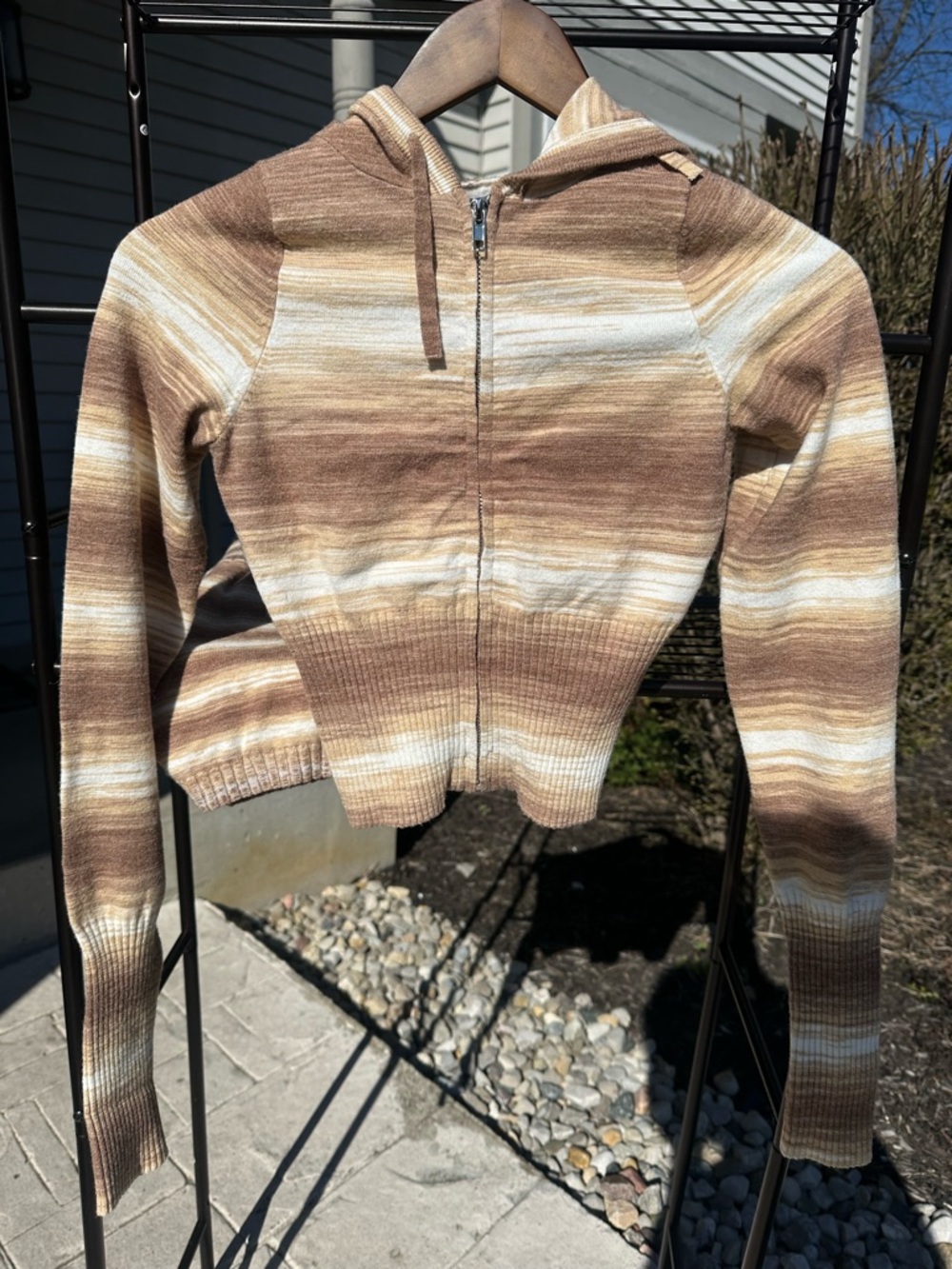 Frankie's Bikinis Brown & Cream Striped Zip Hoodie